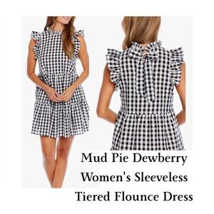 MUDPIE Black and White Gingham Women’s Tiered Midi Dress